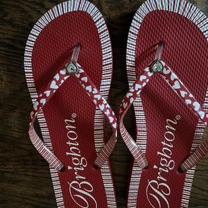 Red heart flip flops